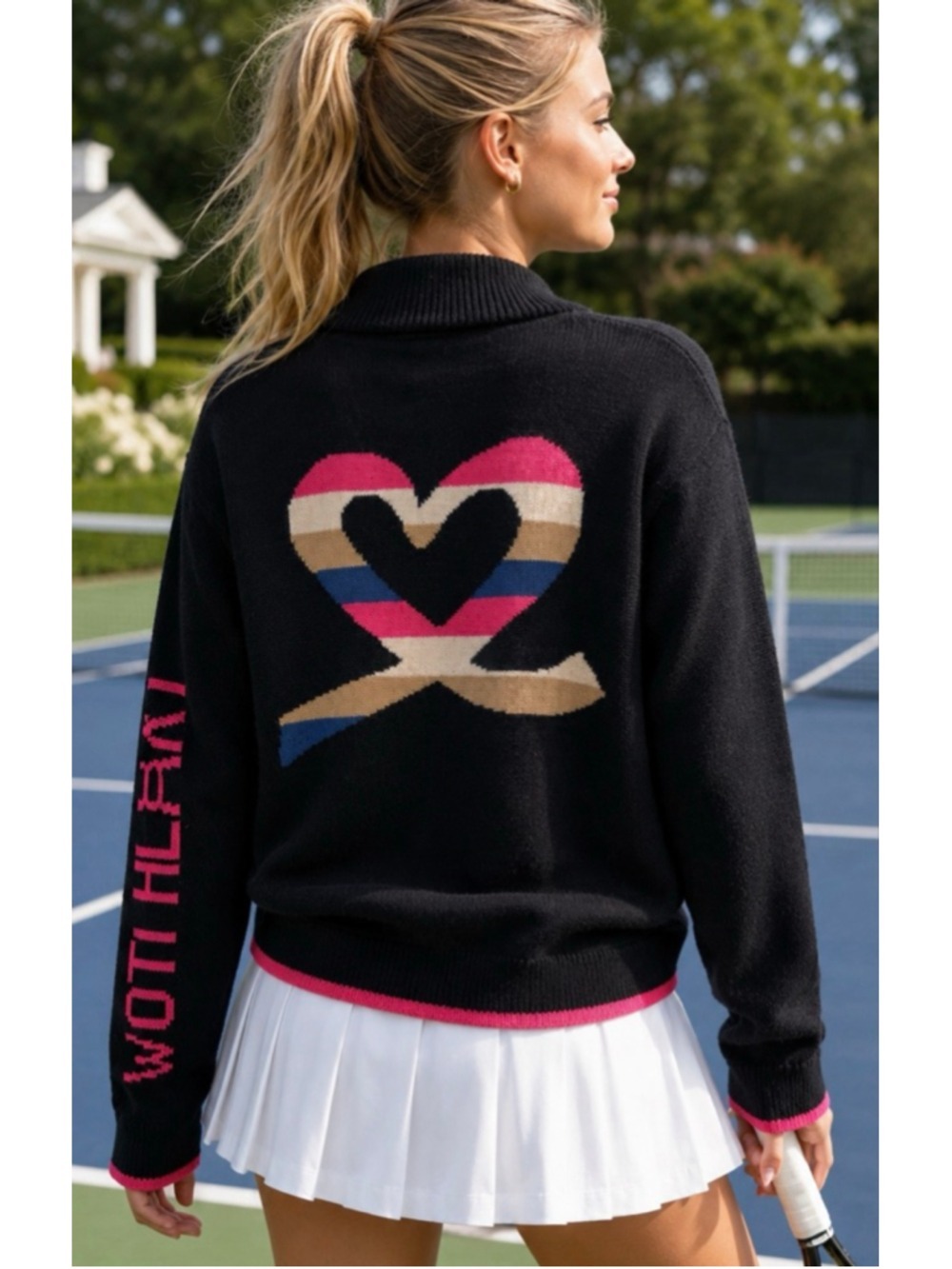 Daily Sports Black Pink Heart Quarter-Zip Sweater XL New Ski Sports Golf